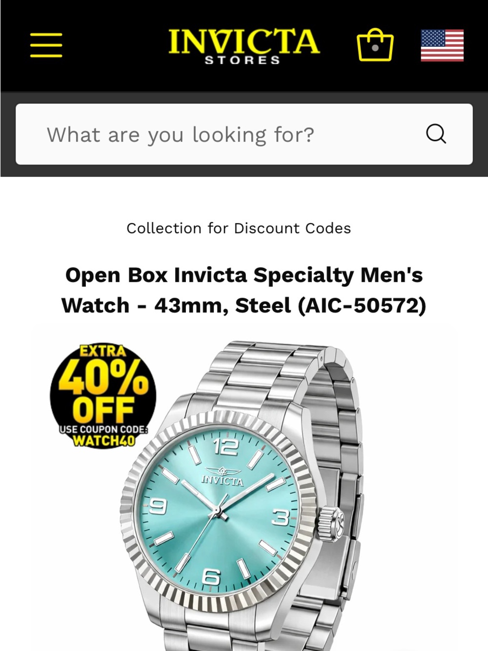 @@@NEEDS BATTERY @@@ Invicta Silver Watch with Tiffany Blue Dial